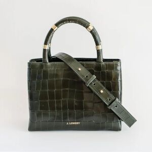 Olive Croc-Embossed Top-Handle Bag